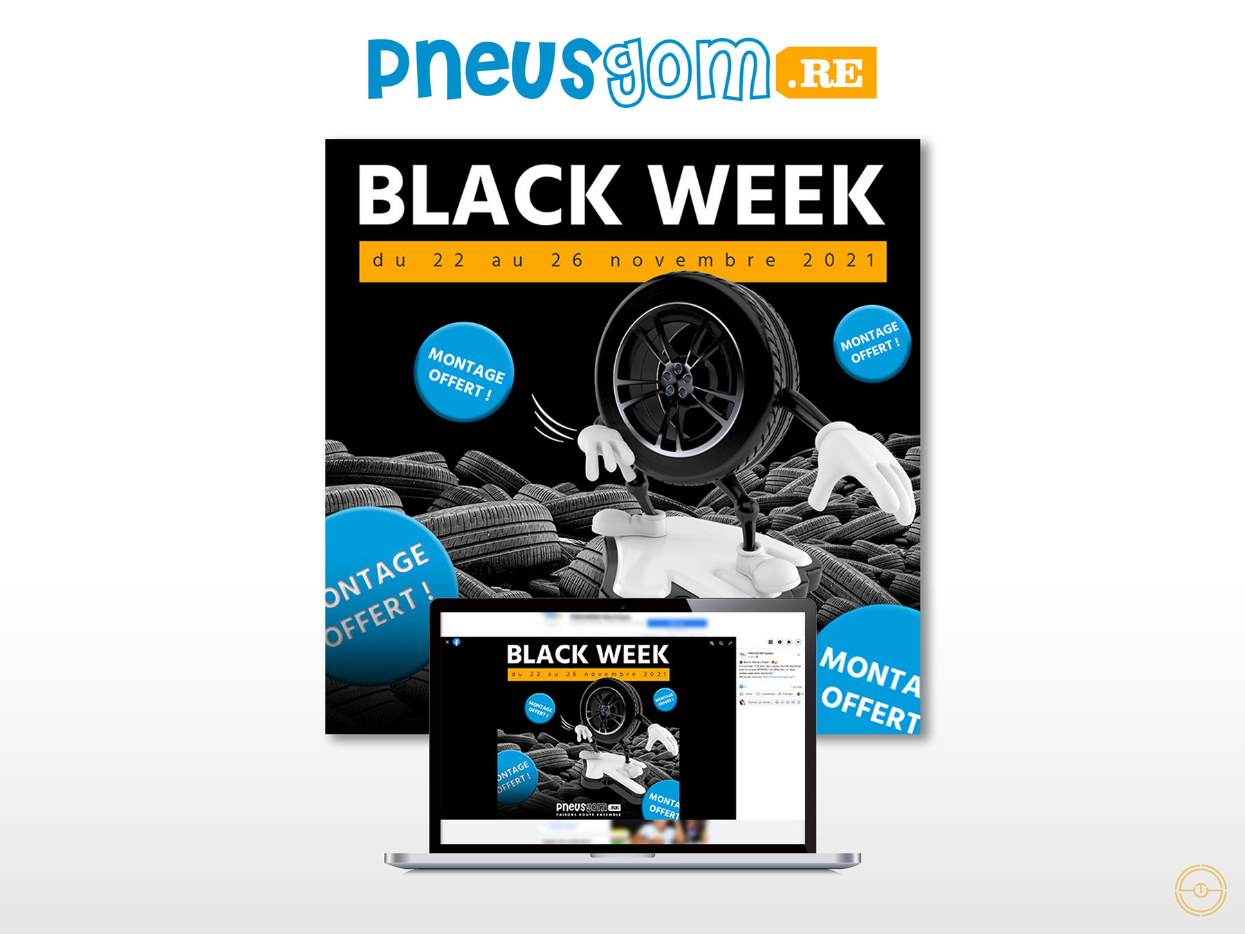 Création visuelle d'une publicité pour le Black Friday à la Réunion chez Pneusgom