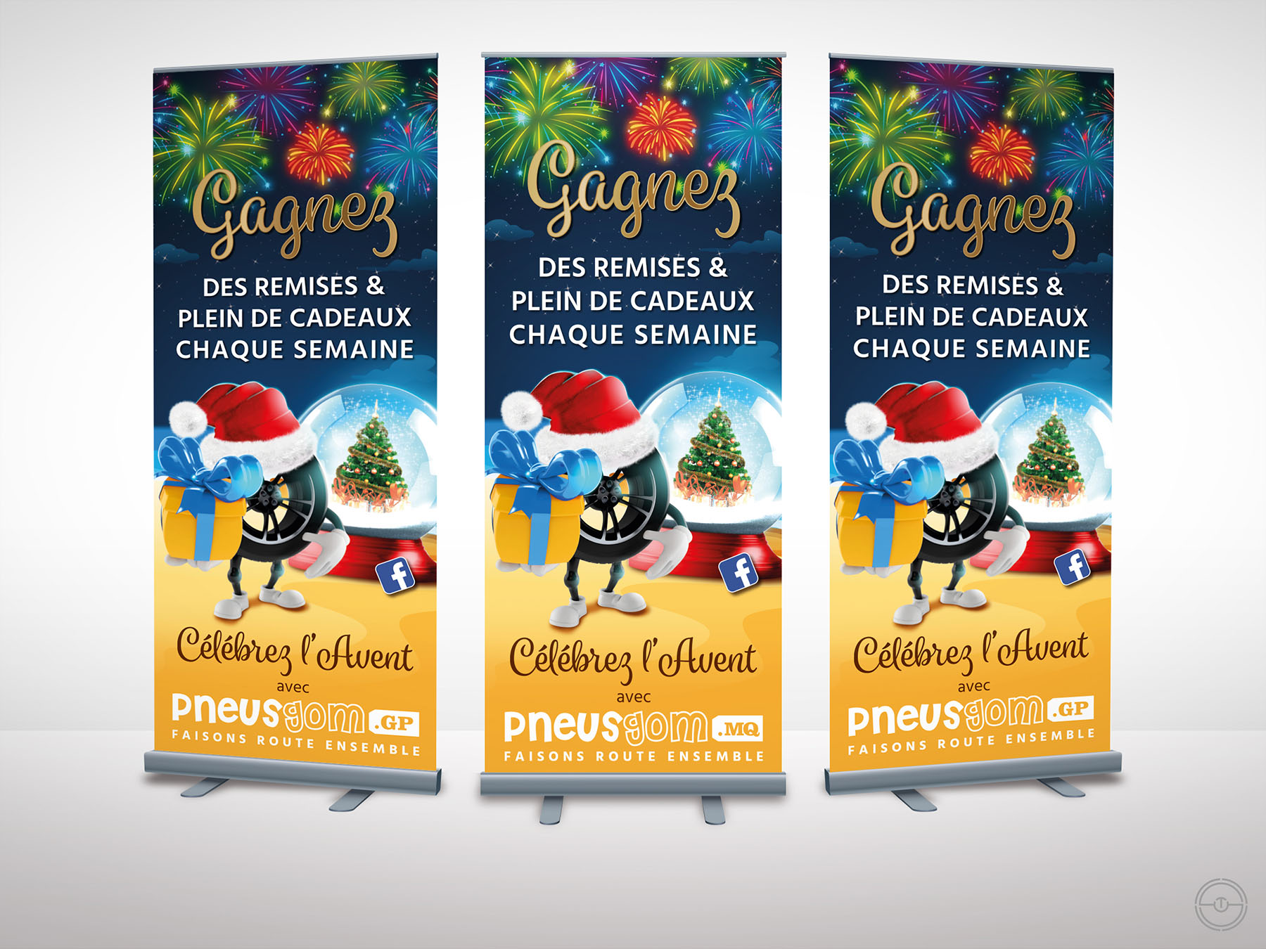 Réalisation d'un X-banner de noël pour pneusgom, vendeur de pneus dans les Antilles