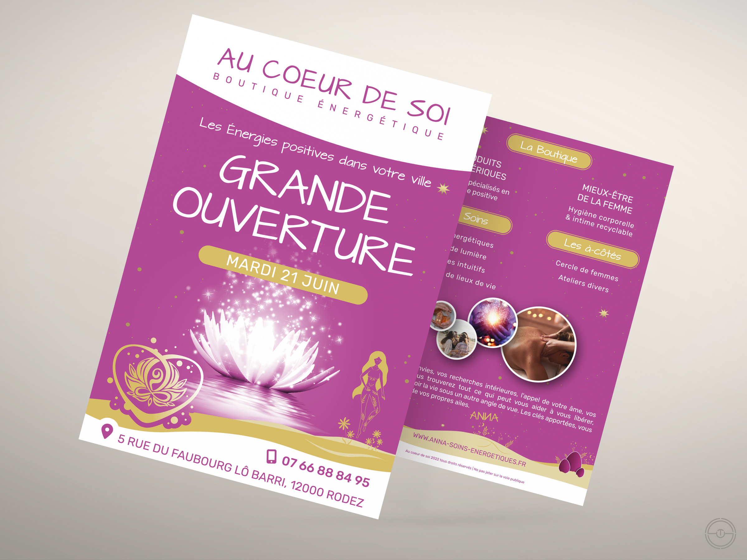 Présentation du flyer distribué le jour de l'ouverture de la boutique ésotérique de Rodez