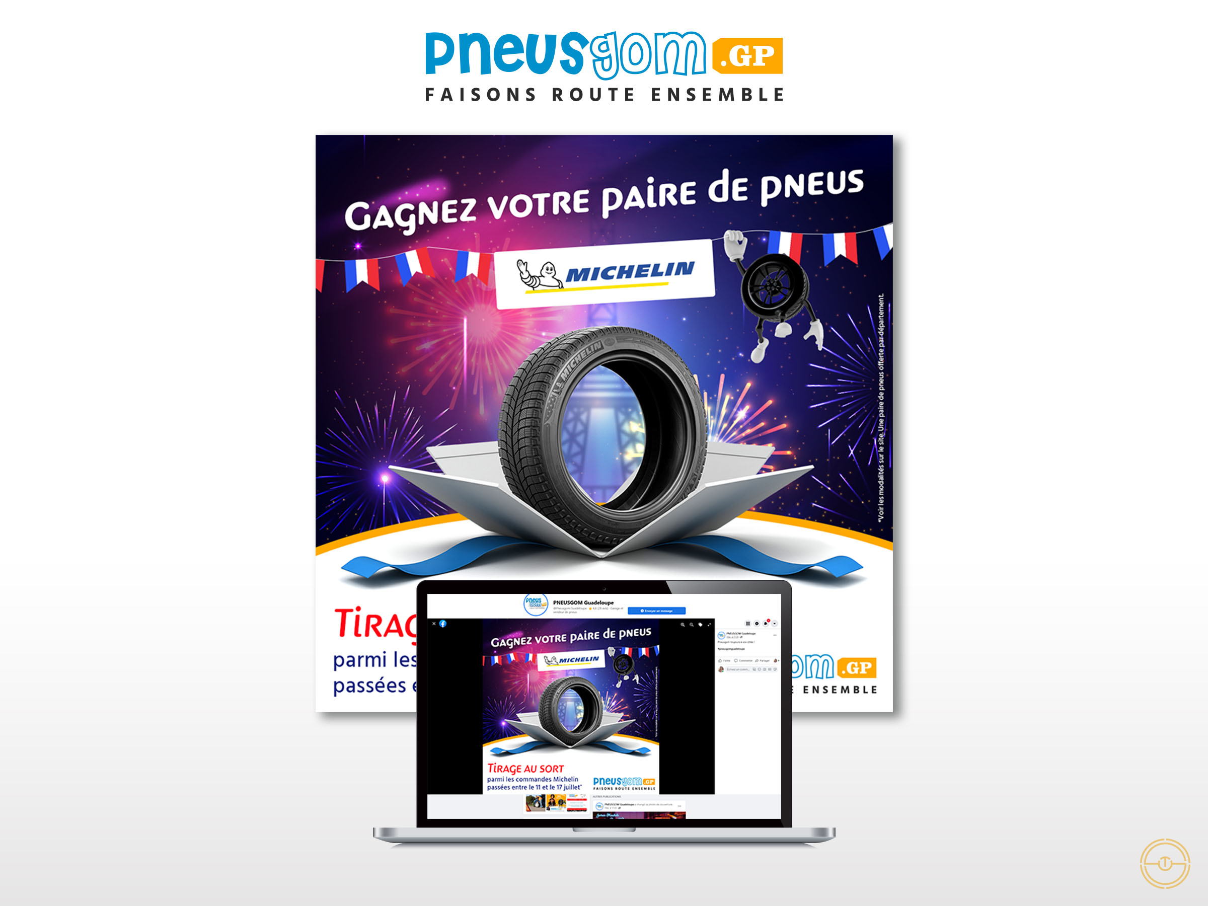 Campagne digitale pour Pneusgom à l'occasion de la fête nationale française du 14 juillet