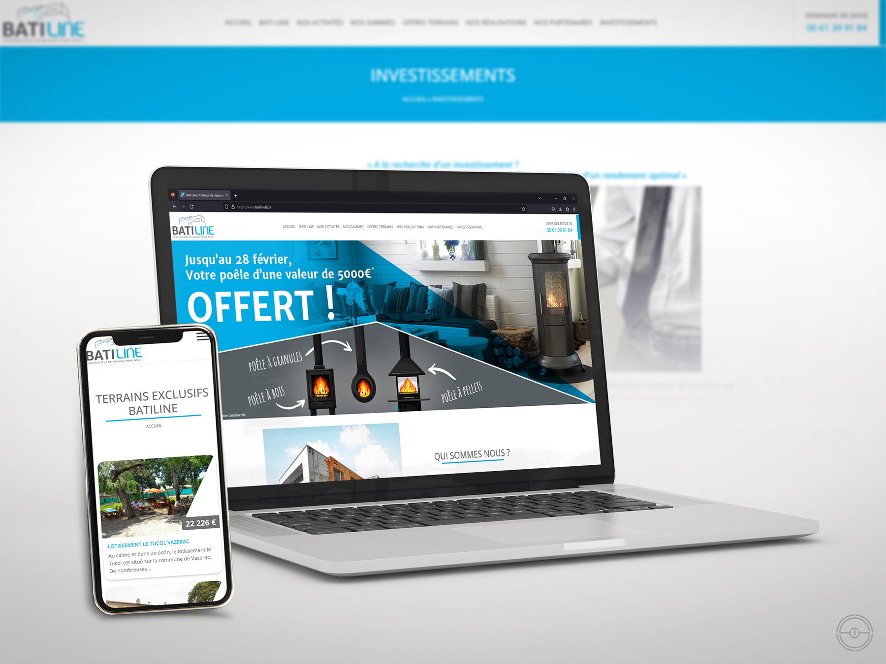 Visuel de présentation du site internet de Batiline, avec le responsive mobile