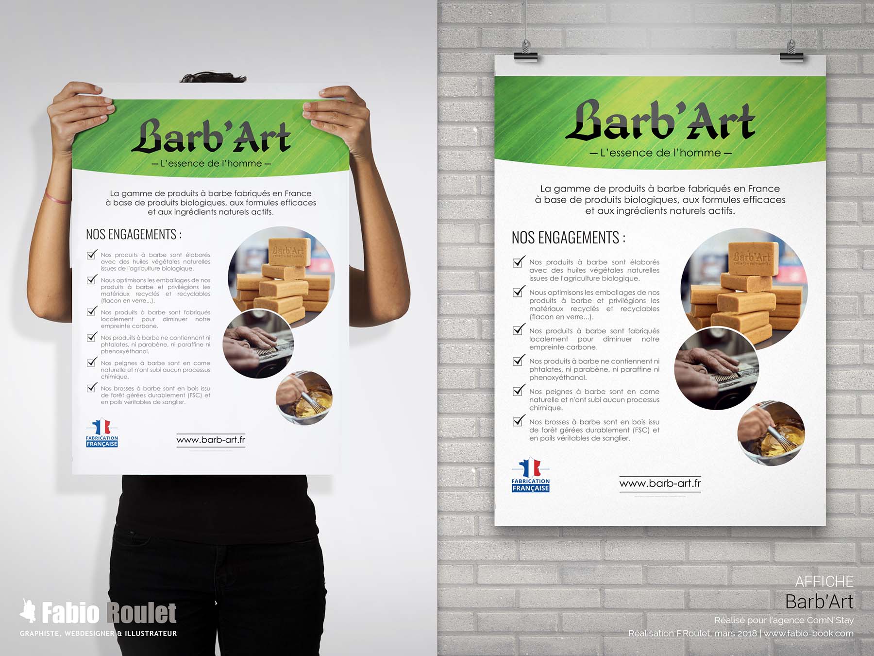 Présentation des engagements de Barb'Art sur une affiche A3