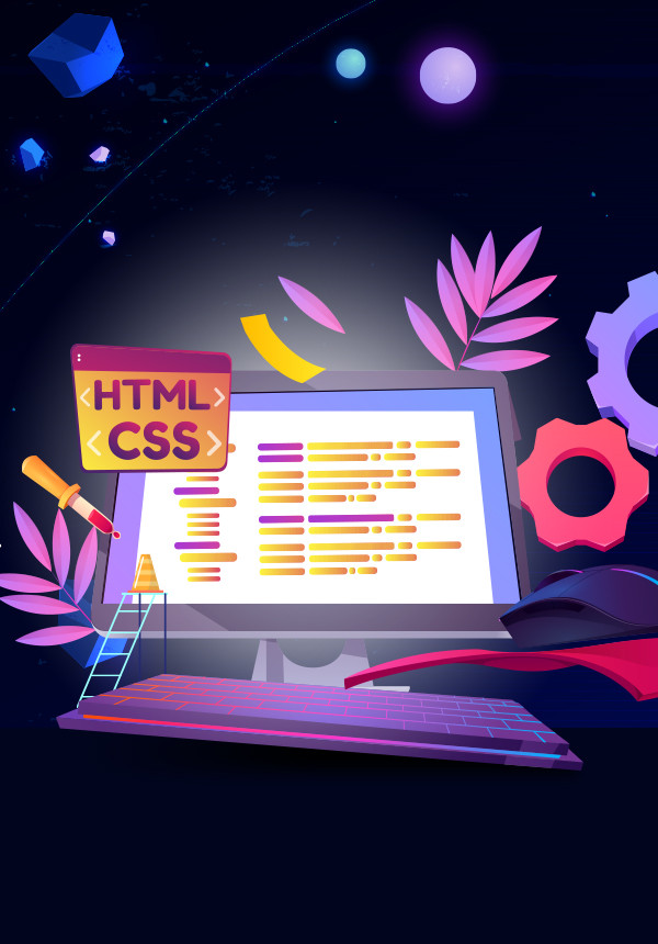 Illustration qui représente le travail d'un intégrateur web avec du CSS et HTML sur Drupal9